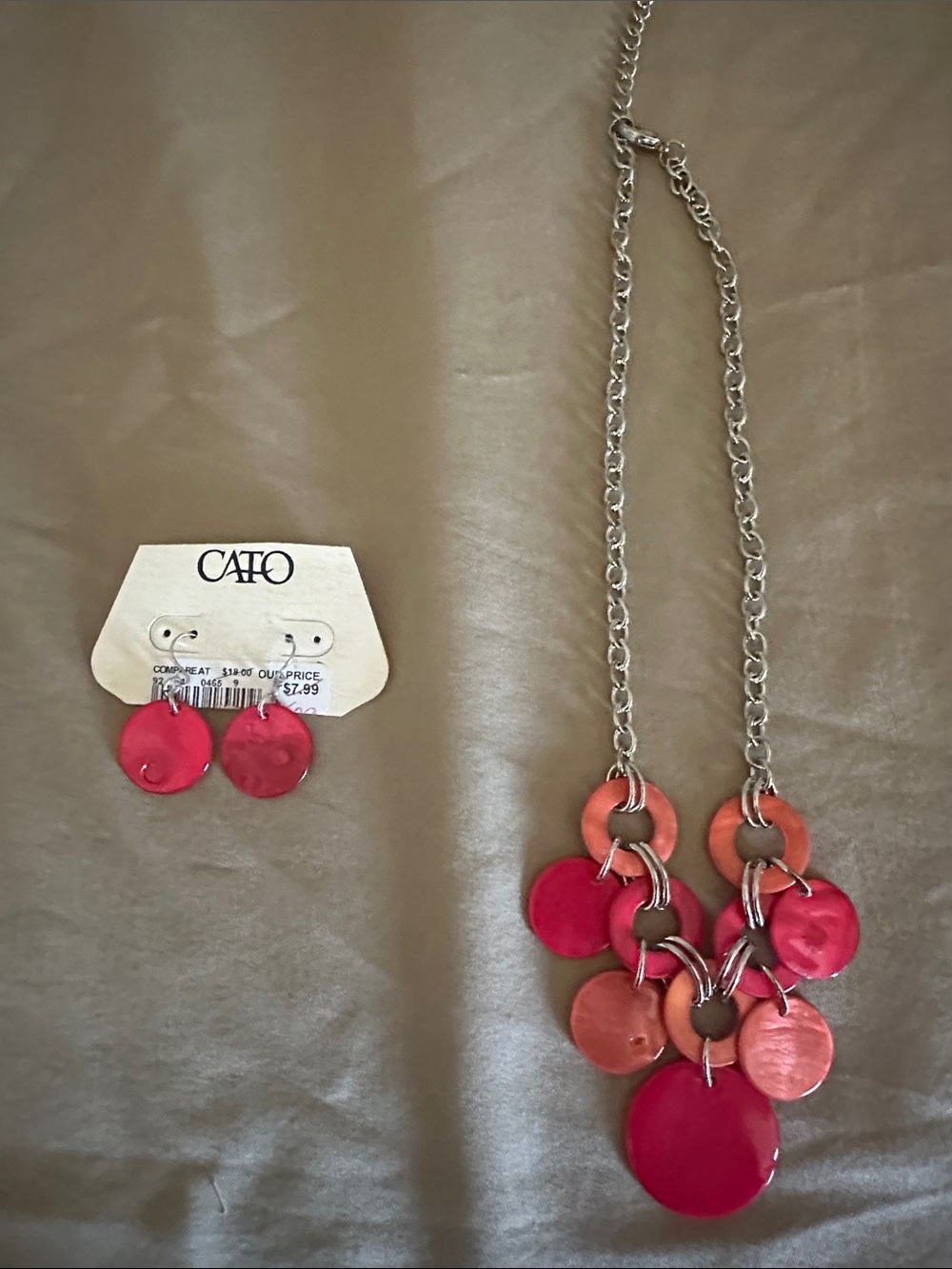 **BUNDLE 3 ITEMS FOR $10!!!
Cato Pink & Coral Disc  Necklace with Earrings